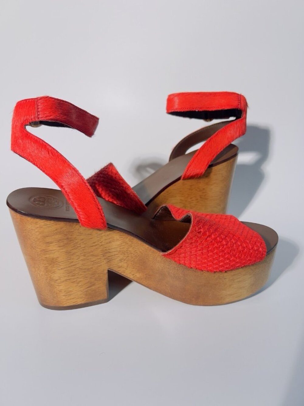 Tory Burch Camilla Haircalf Platform Sandals Red Size 6.5 M - Picture 8 of 13